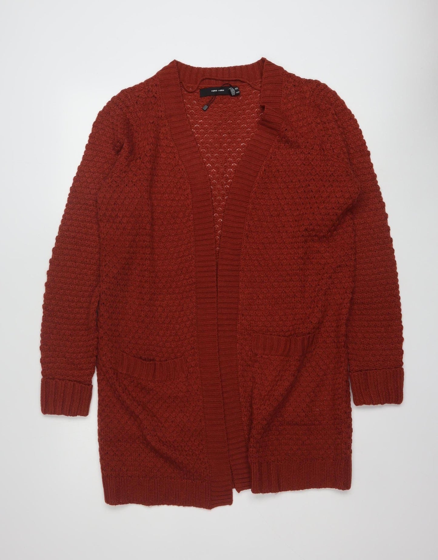 Vero Moda Women’s Red Knit Open Front Cardigan Size M Long Sleeve