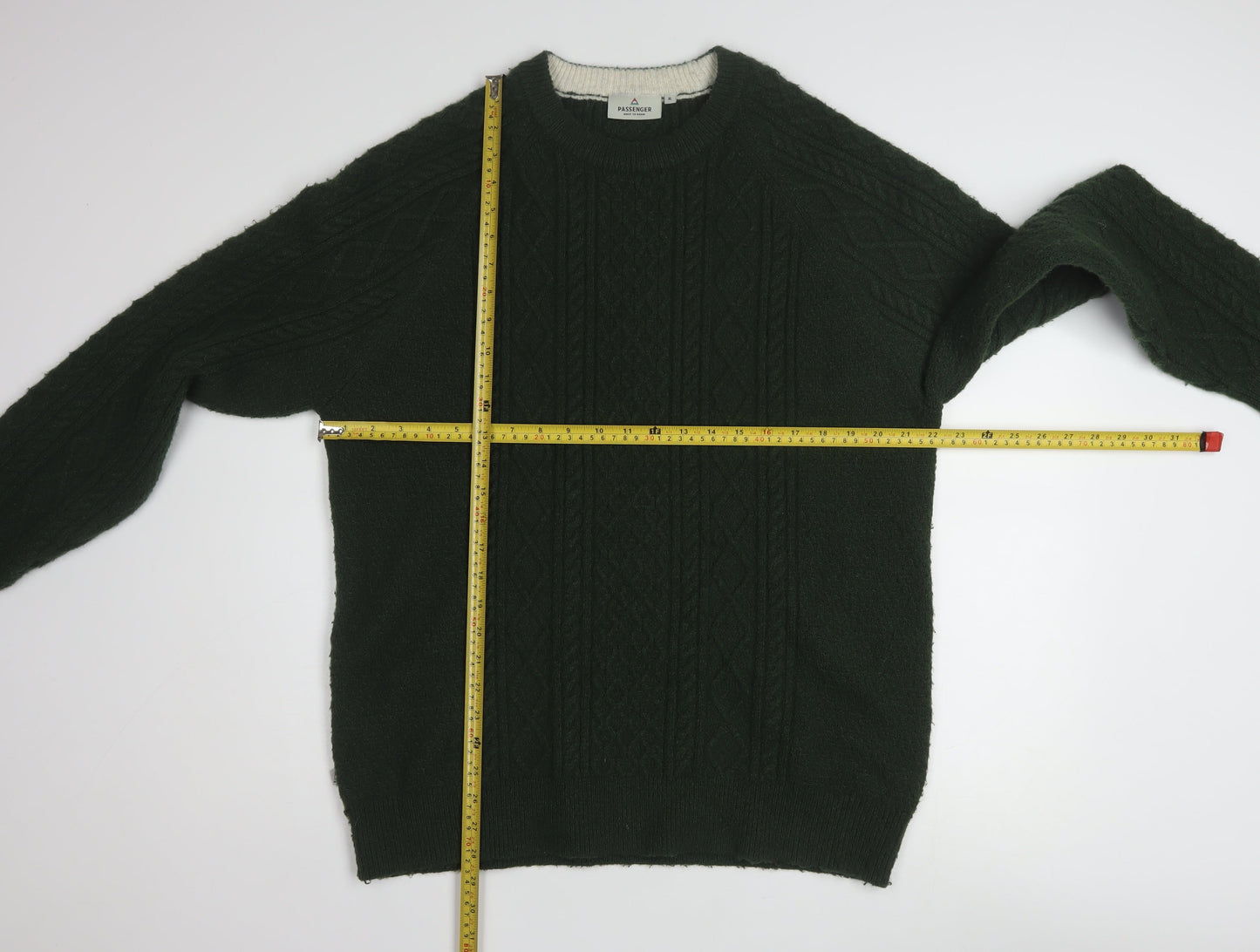 Passenger Men Green XL Cable Knit Crew Neck Pullover Jumper