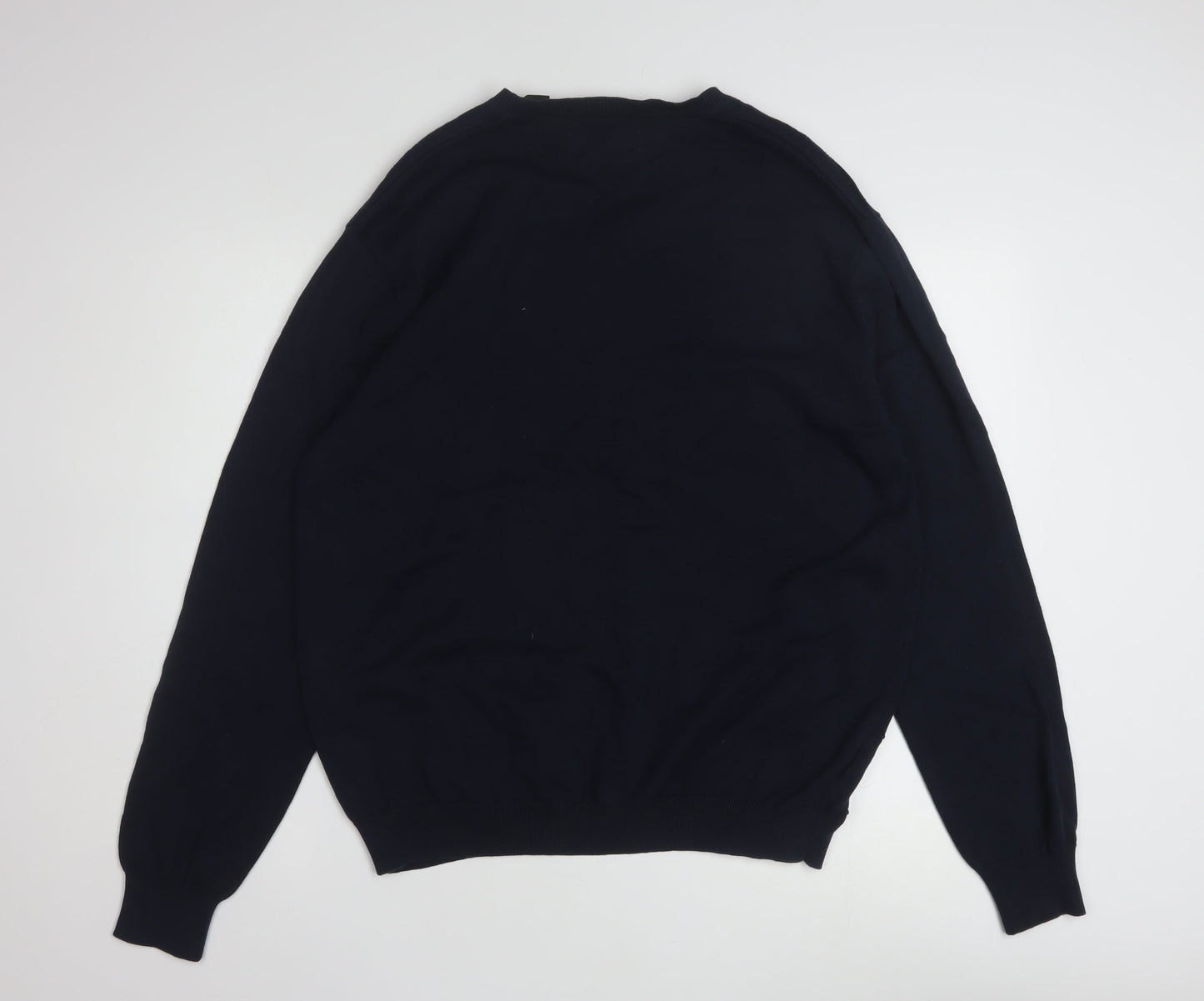 John Henry Men's Blue Cotton V-Neck Jumper Size L