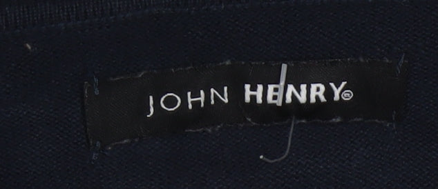 John Henry Men's Blue Cotton V-Neck Jumper Size L