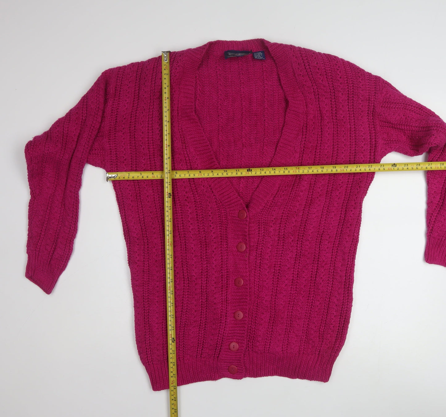 Best American Women’s Pink Chunky Knit Cardigan Size S V-Neck Ramie Cotton