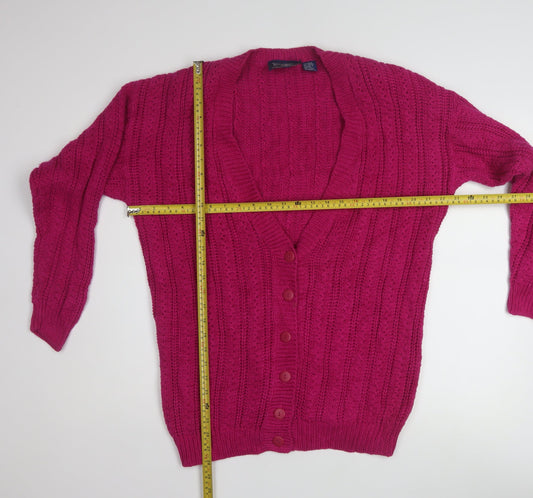 Best American Women’s Pink Chunky Knit Cardigan Size S V-Neck Ramie Cotton