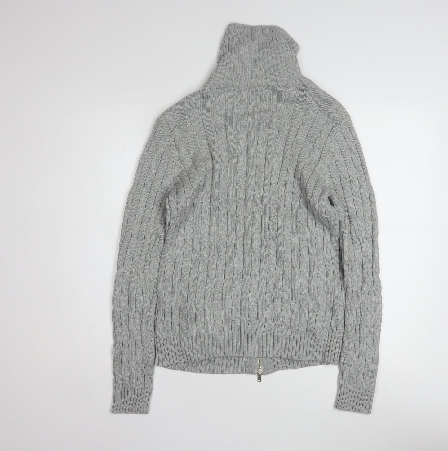 Anne Klein Sport Unisex Grey Cable-Knit Cotton Full Zip Jumper S