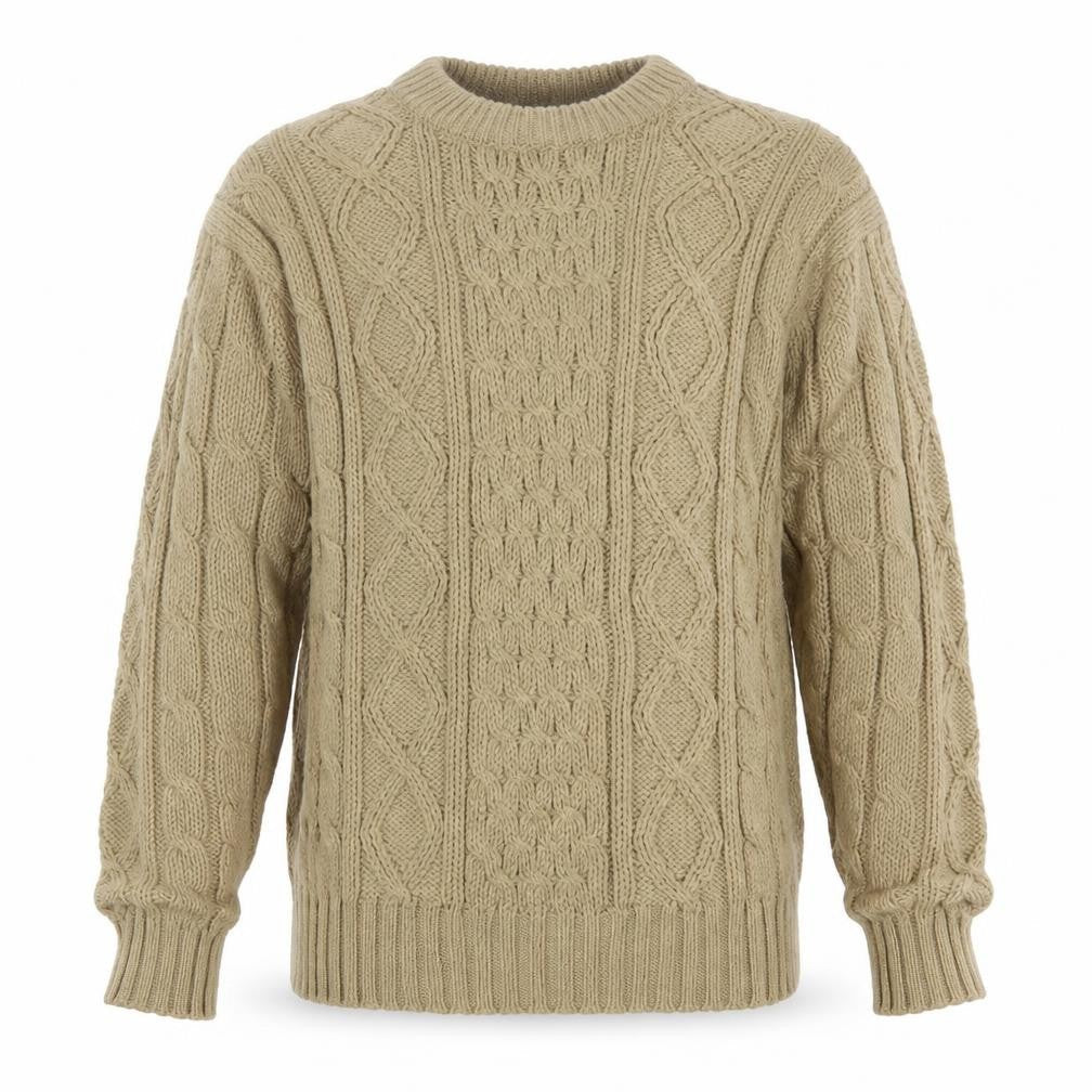 David Gregory Men's Beige Cable Knit Acrylic Jumper L