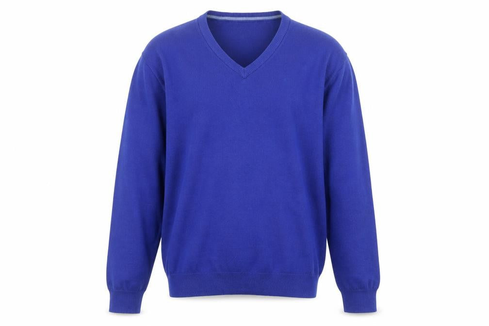 John Cabot Men's Blue Wool V-Neck Jumper Size L