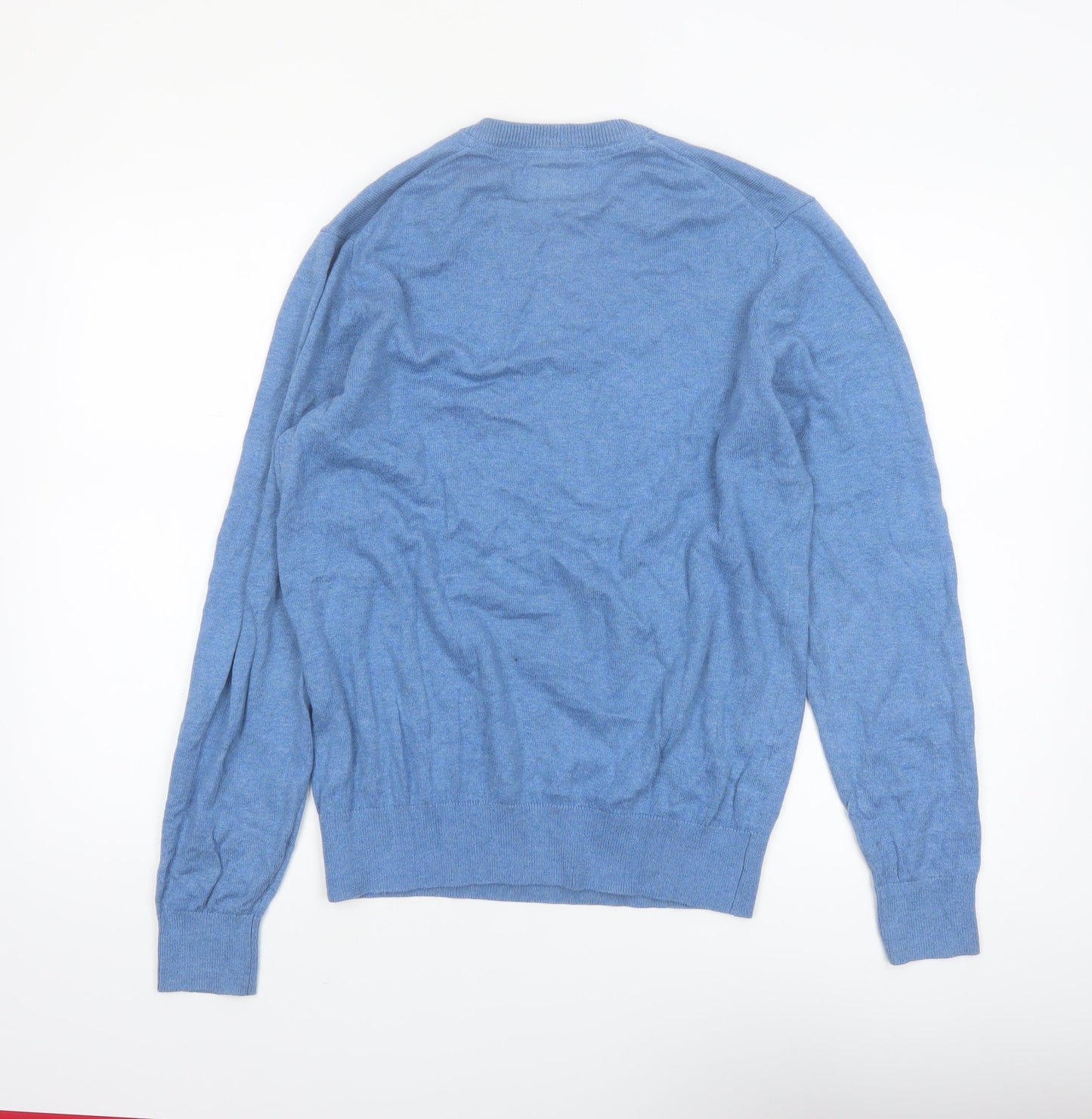 St John's Bay Men's Blue V-Neck Cotton Blend Jumper Size S