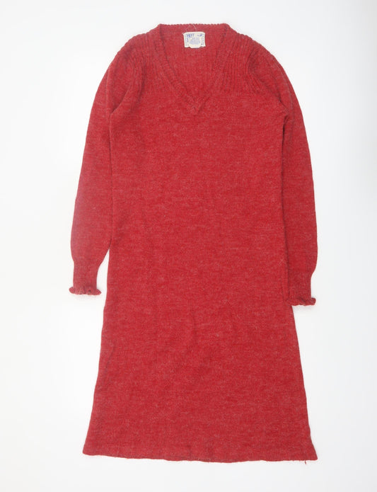 Hot Line by Mervyn's Womens Red Knit Sweater Dress Medium V-Neck