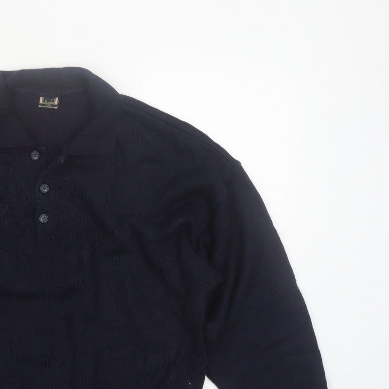 Additional view of Y.G. Men's Blue Collared Henley Knit Jumper XL Classic Style