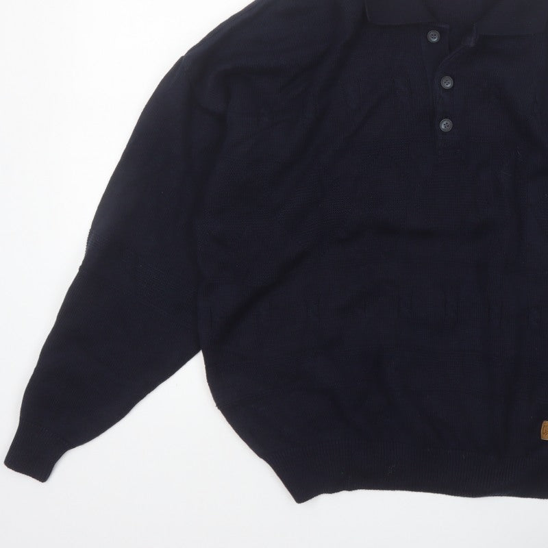 Additional view of Y.G. Men's Blue Collared Henley Knit Jumper XL Classic Style