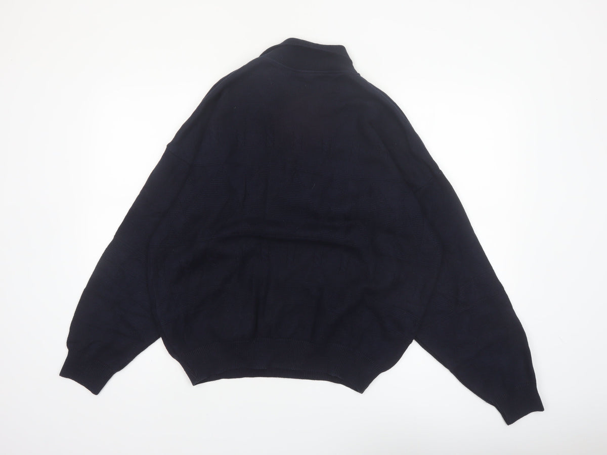 Brand and care label for Y.G. Men's Blue Collared Henley Knit Jumper XL Classic Style