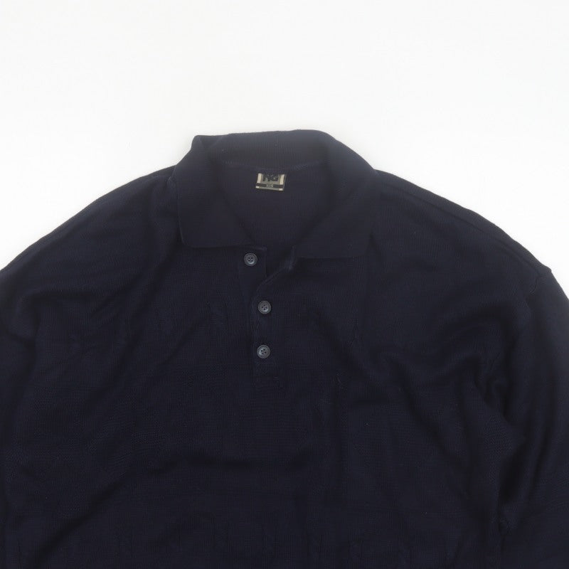 Additional view of Y.G. Men's Blue Collared Henley Knit Jumper XL Classic Style