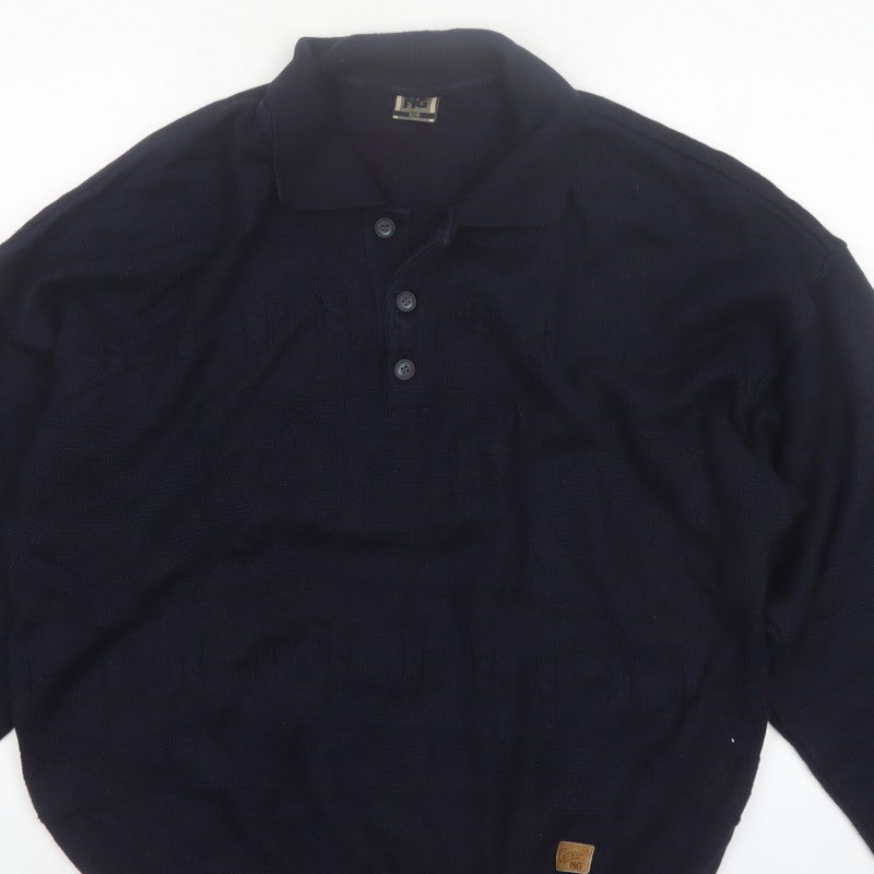 Additional view of Y.G. Men's Blue Collared Henley Knit Jumper XL Classic Style