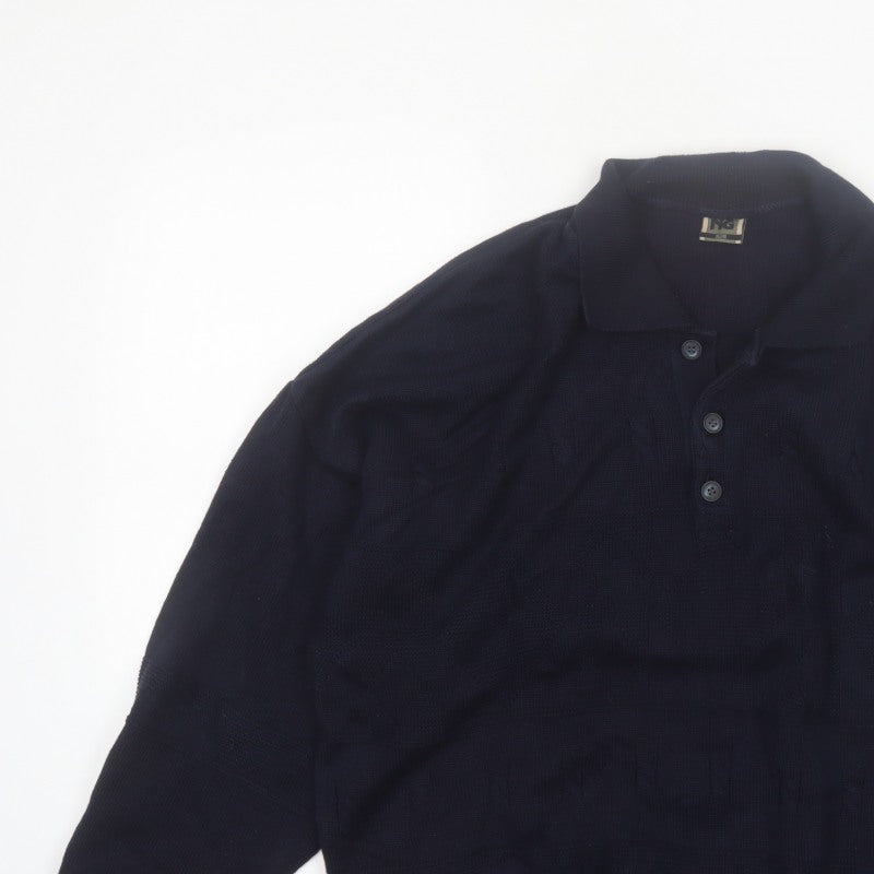 Additional view of Y.G. Men's Blue Collared Henley Knit Jumper XL Classic Style