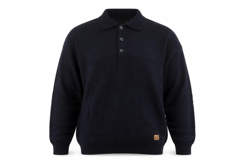 Front view of Y.G. Men's Blue Collared Henley Knit Jumper XL Classic Style