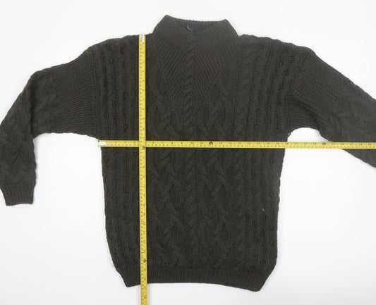 Baszio Men's Brown Hand Knit Wool Cable Pullover Jumper M