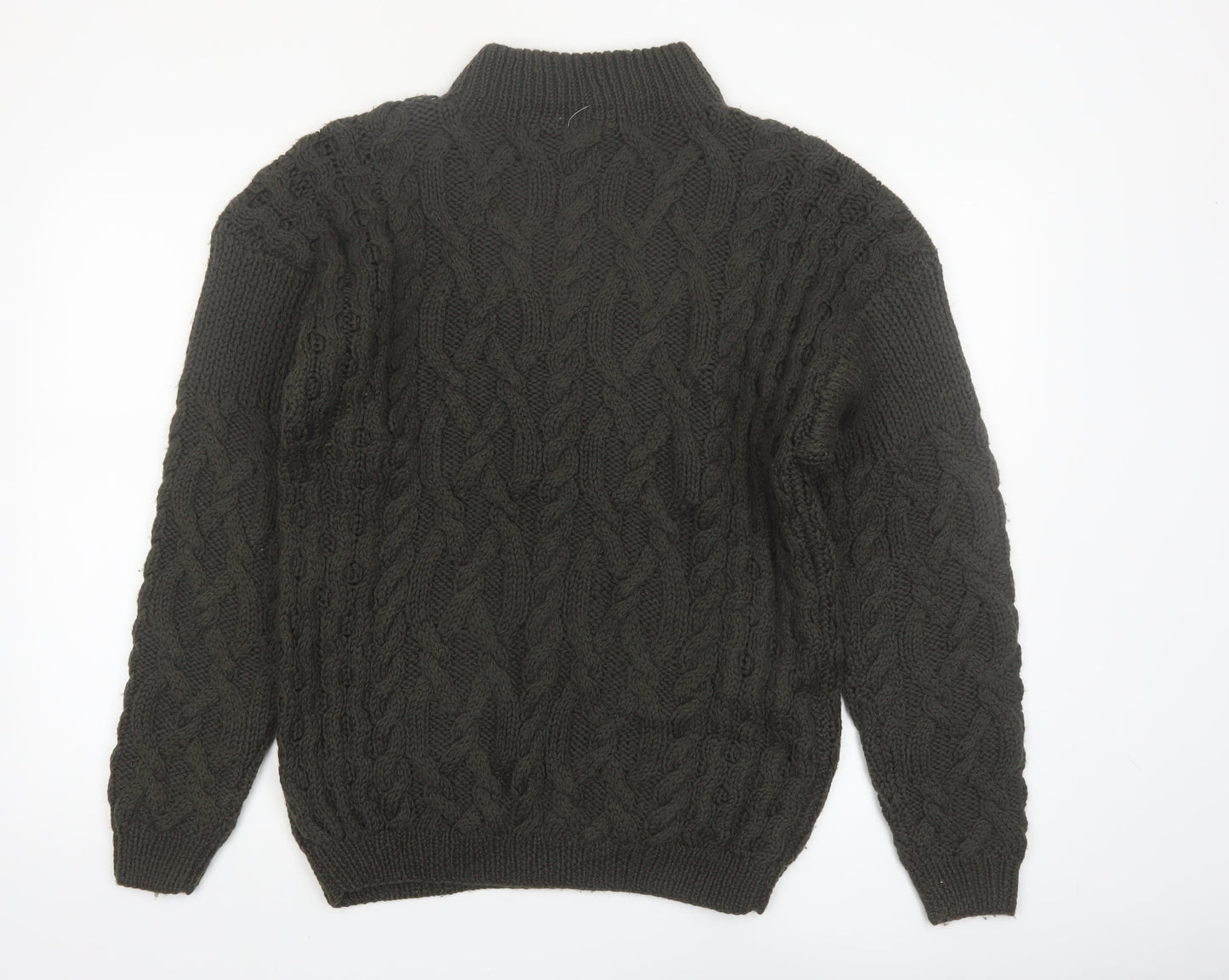 Baszio Men's Brown Hand Knit Wool Cable Pullover Jumper M