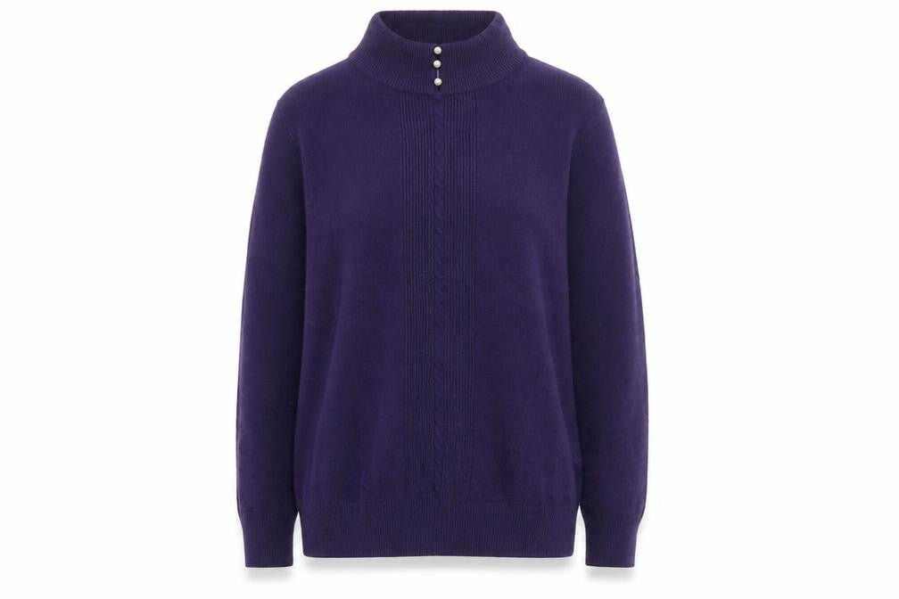 H.E.R Womens Purple Mock Neck Cable Knit Acrylic Jumper Size S