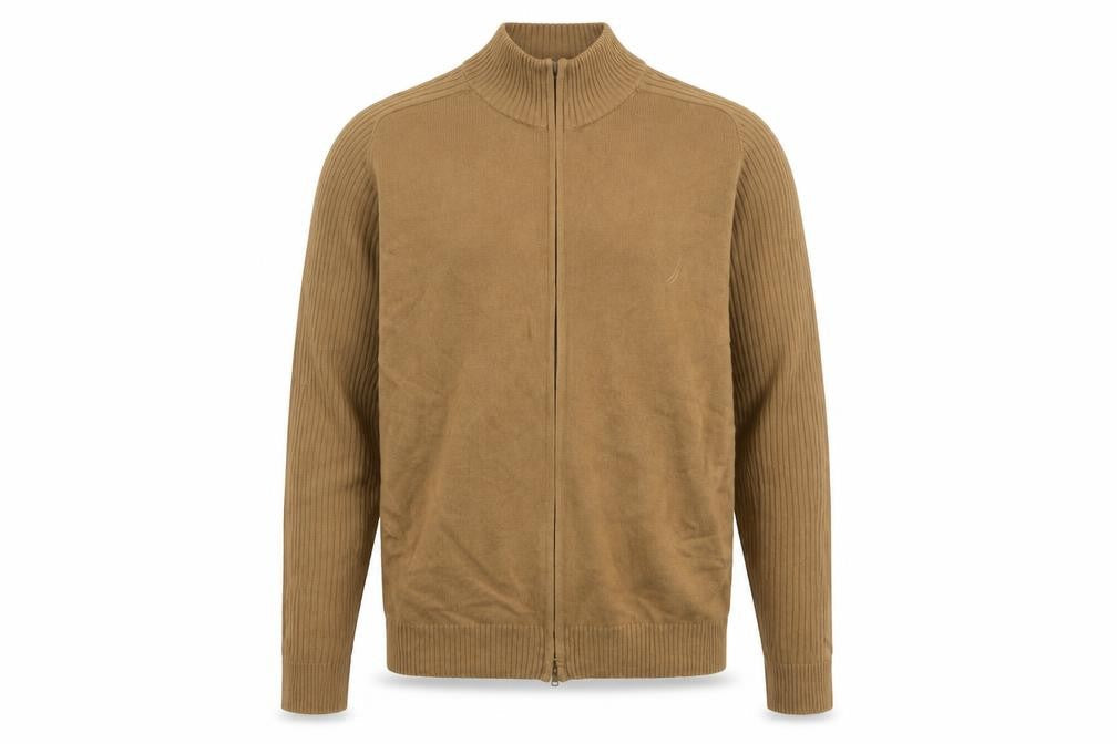 Nautica Men’s Beige Full Zip Cotton Knit Jumper Size L