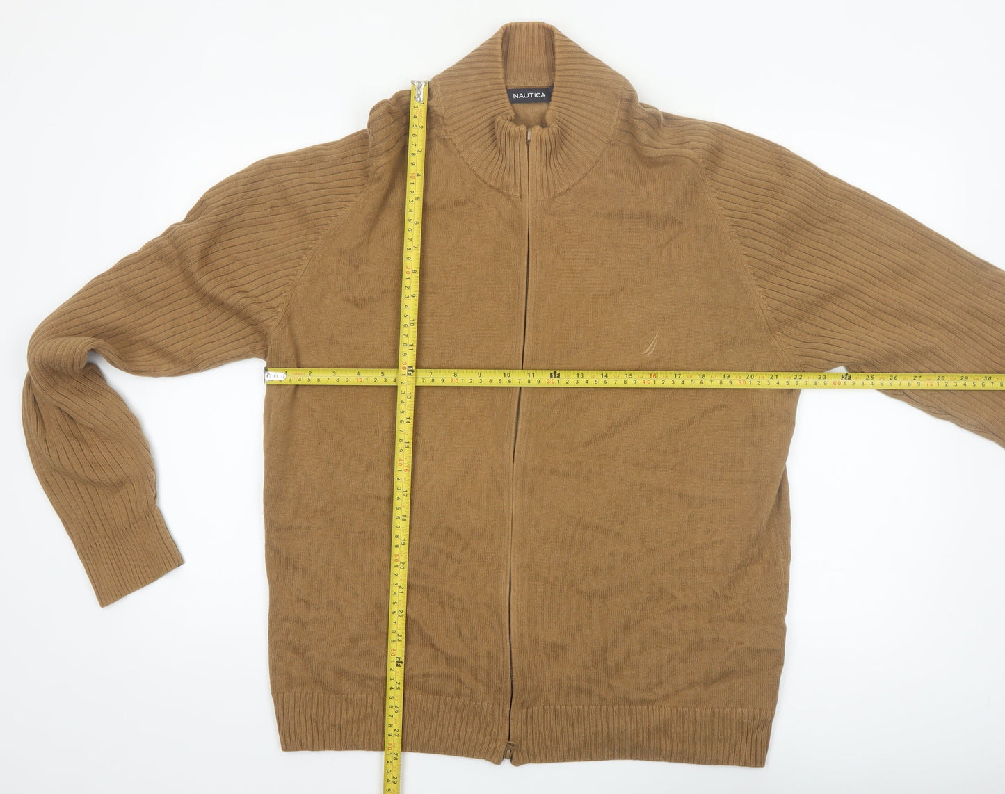 Nautica Men’s Beige Full Zip Cotton Knit Jumper Size L
