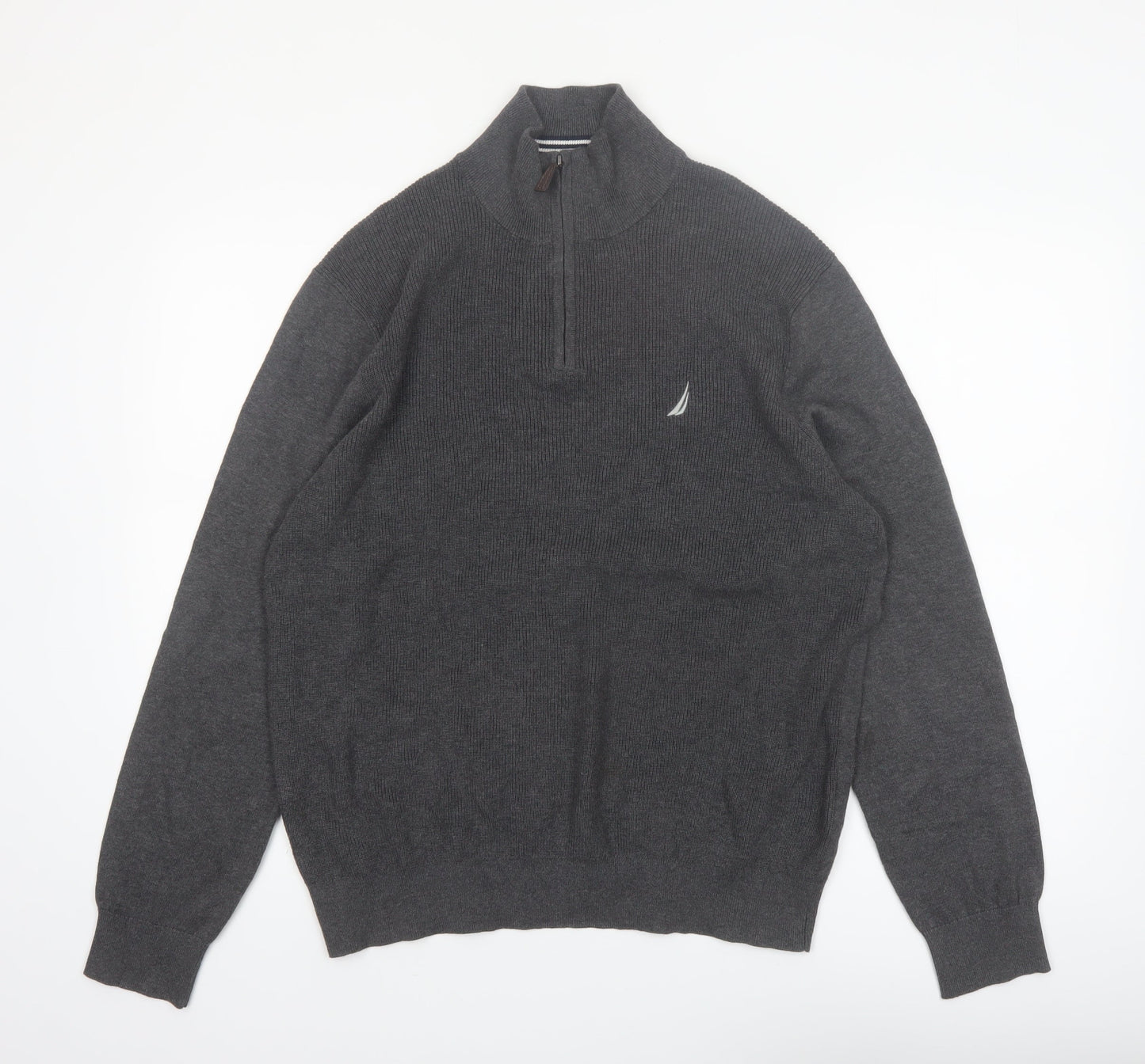Nautica Men's Grey 1/4 Zip Cotton Jumper Size L