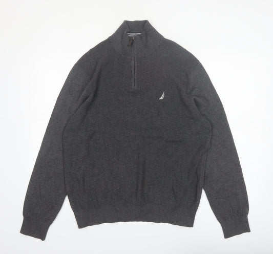 Nautica Men's Grey 1/4 Zip Cotton Jumper Size L