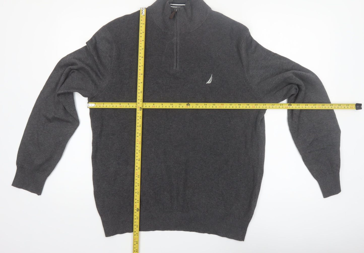Nautica Men's Grey 1/4 Zip Cotton Jumper Size L