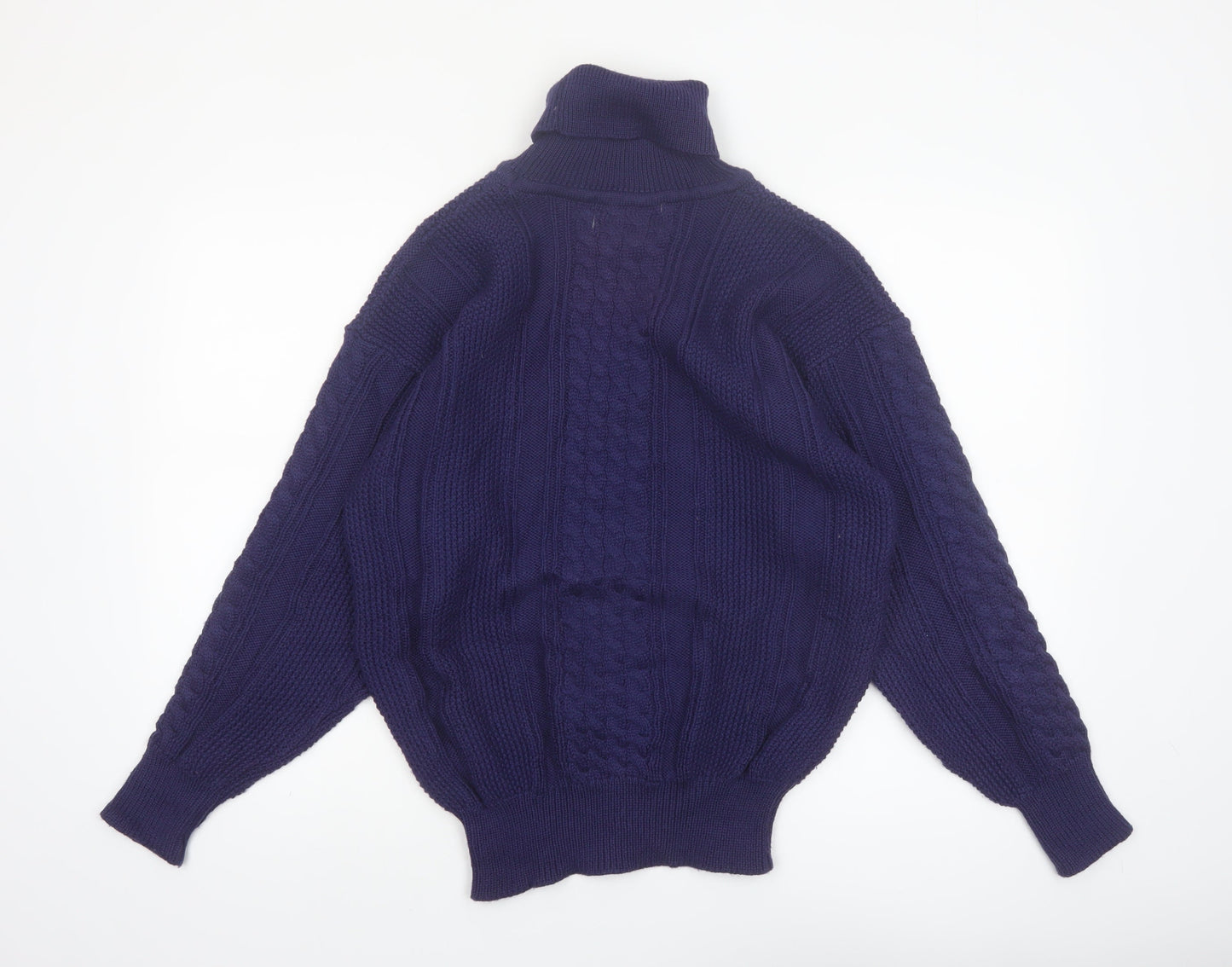 Snugger by Kaelin Blue Cable-Knit Roll Neck Jumper L Men's Vintage Ski