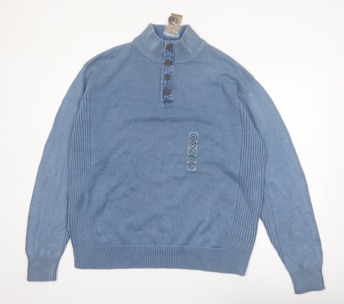 RedHead Men's Blue Cotton Henley Jumper XL High Neck Knit