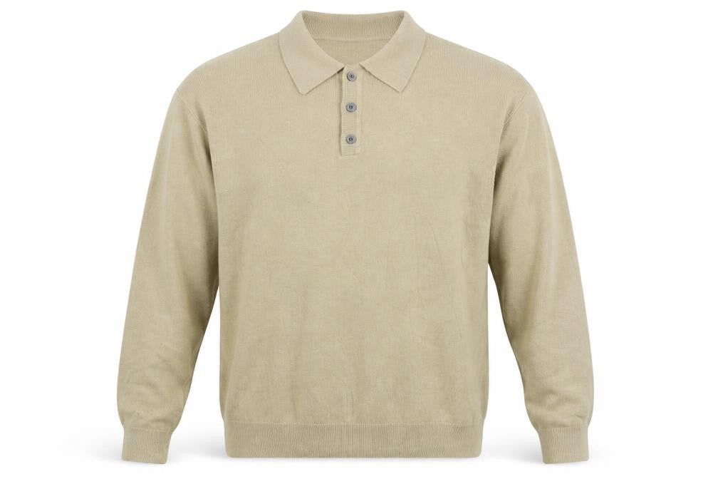 Geoffrey Beene Men's Beige Acrylic Collared Henley Jumper Size L