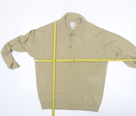 Geoffrey Beene Men's Beige Acrylic Collared Henley Jumper Size L
