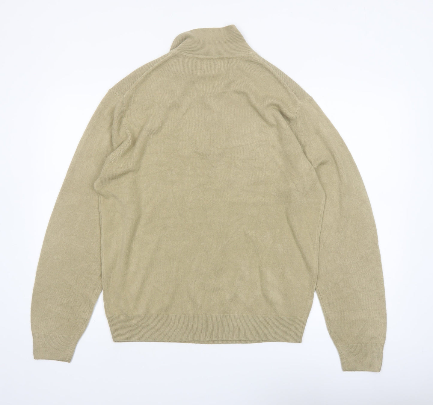 Geoffrey Beene Men's Beige Acrylic Collared Henley Jumper Size L