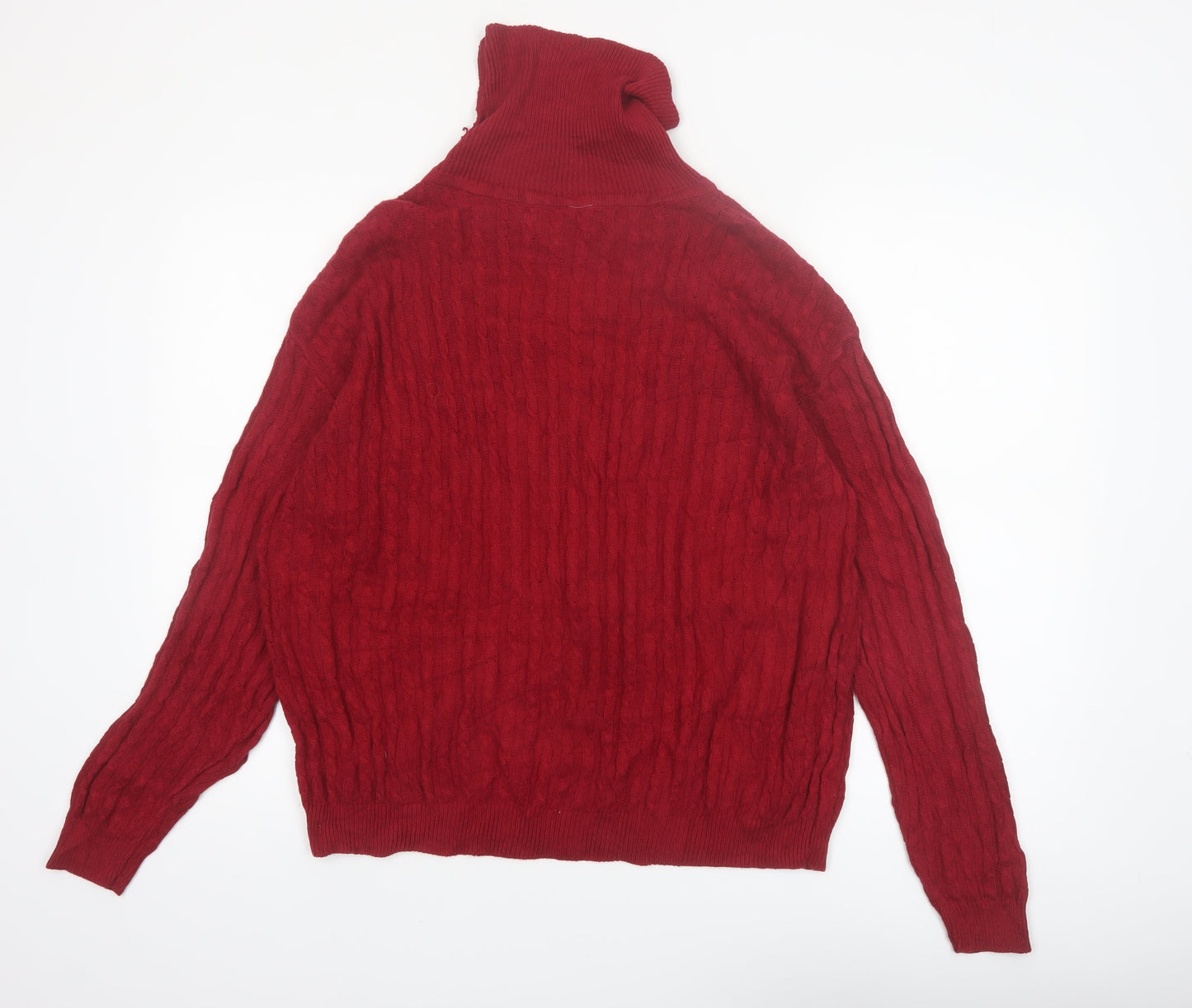 Orvis Women’s Red Roll Neck Cable-Knit Wool Pullover Jumper Size L