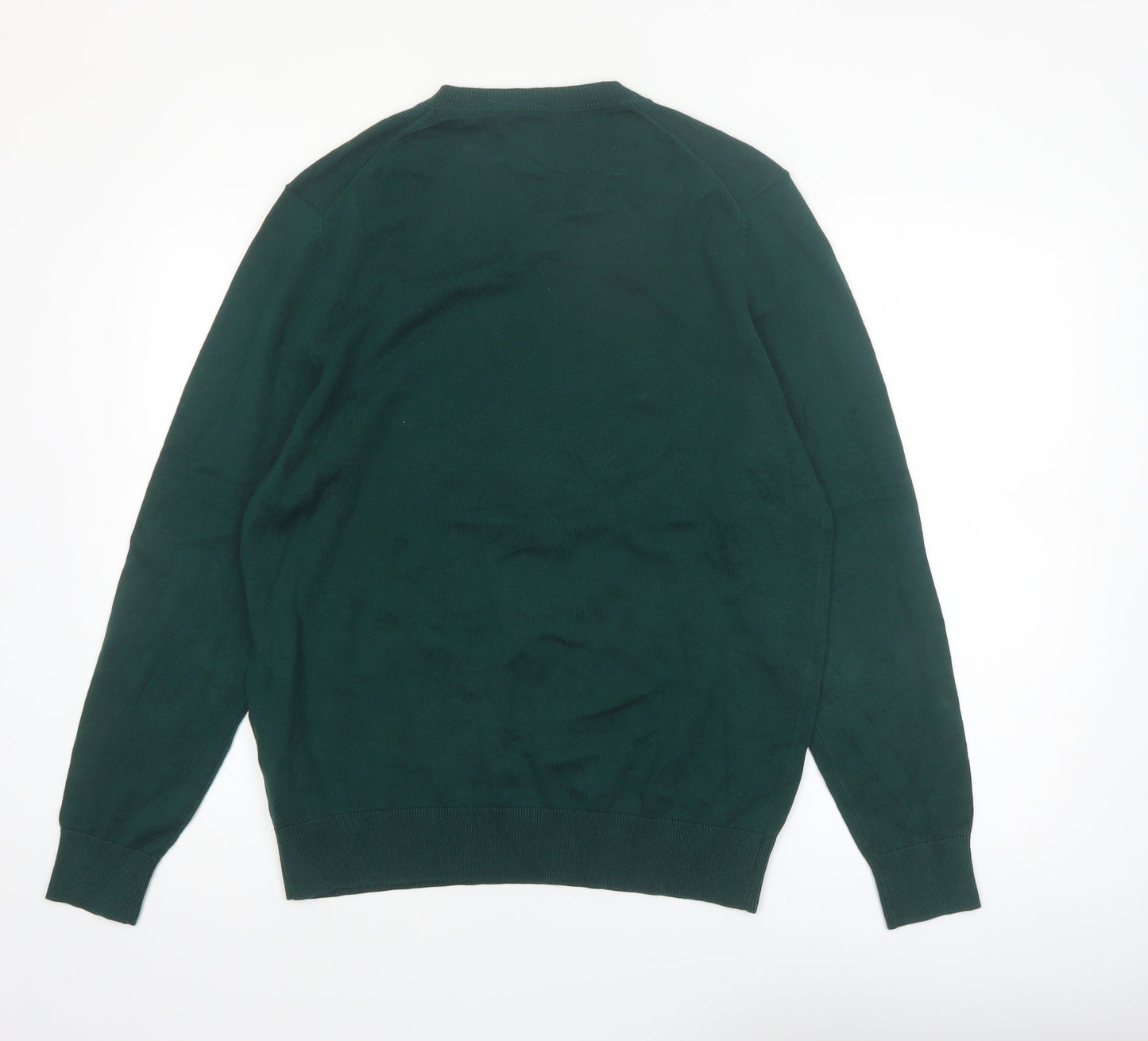Nautica Men’s Green Cotton V-Neck Jumper Size M Classic Knit