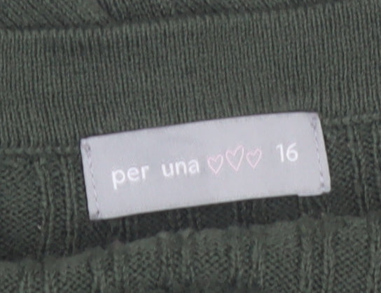 Marks and Spencer Per Una Green Long Sleeve Open Knit Cardigan Size 16