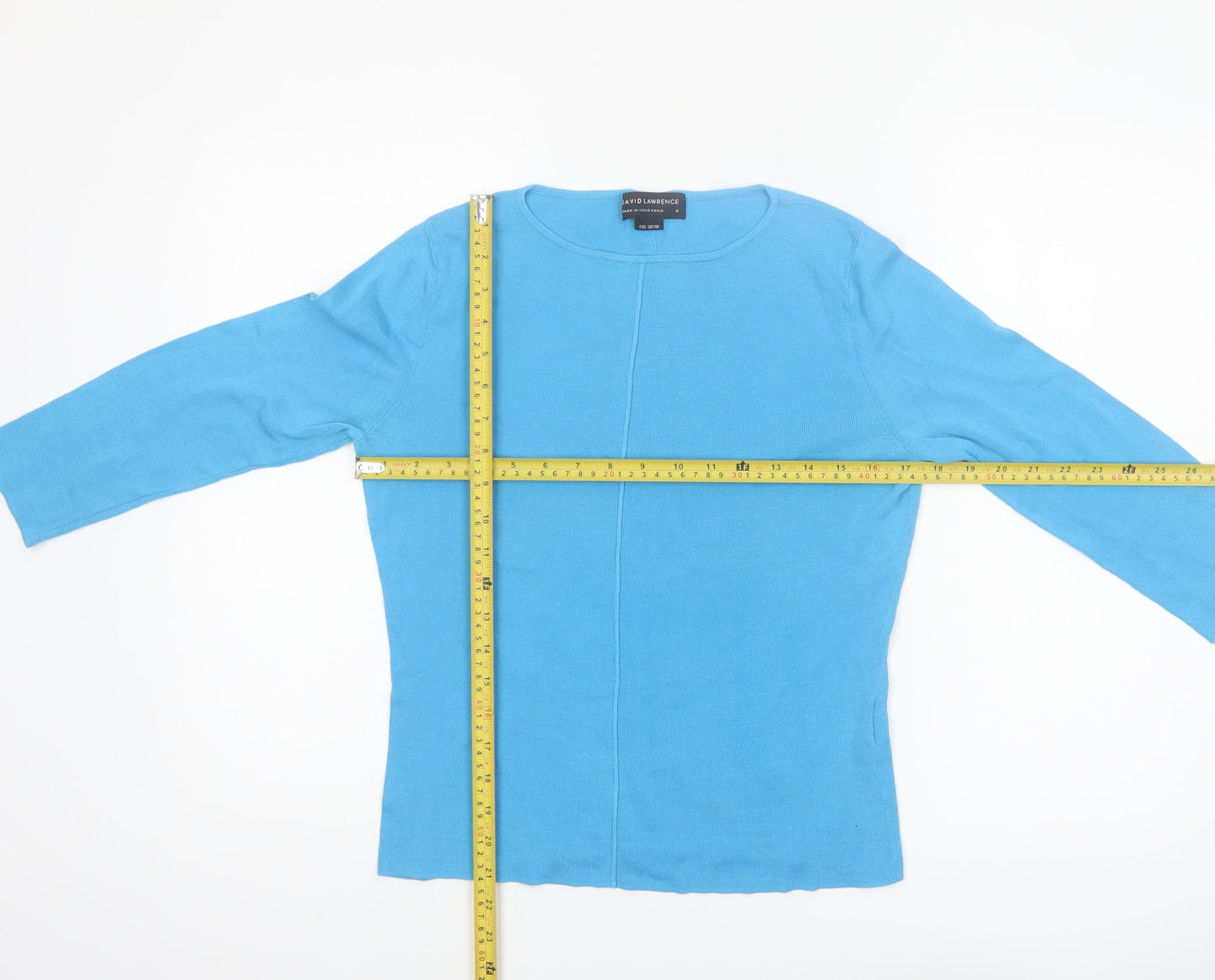 David Lawrence Womens Blue Cotton 3/4 Sleeve Pullover Jumper M