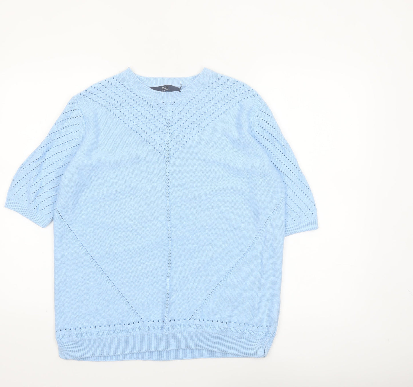 Isle Essentials Women's Blue Cotton Short Sleeve Jumper Size 14-16