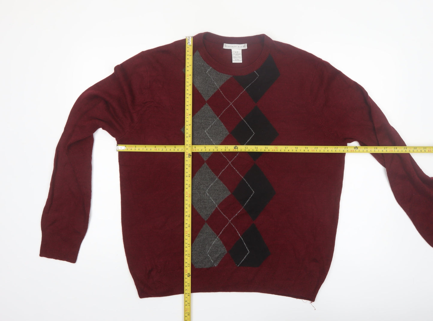 Geoffrey Beene Men's Burgundy Argyle Crew Neck Acrylic Jumper L