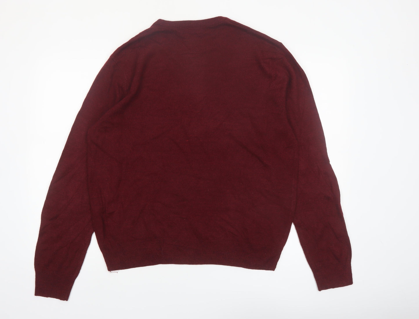 Geoffrey Beene Men's Burgundy Argyle Crew Neck Acrylic Jumper L