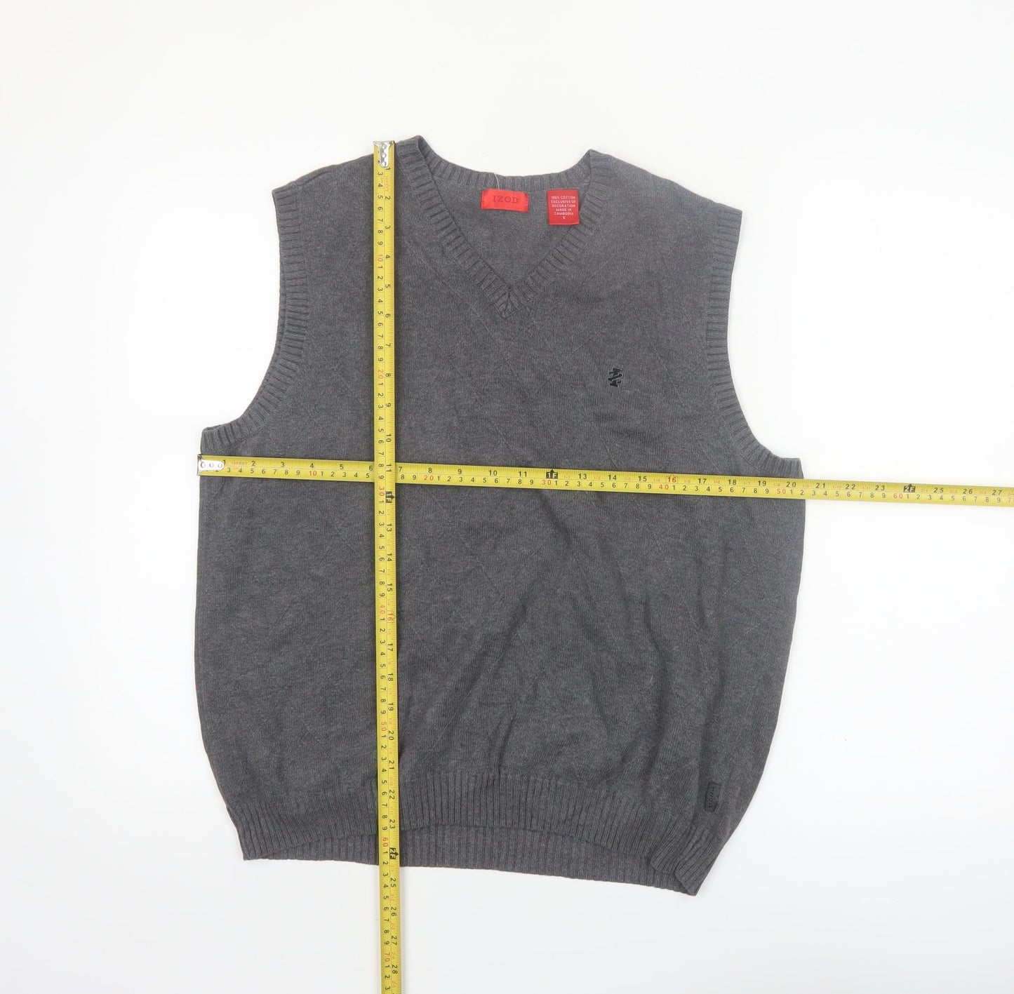 IZOD Men's Grey Cotton V-Neck Sleeveless Vest Jumper S Classic Fit