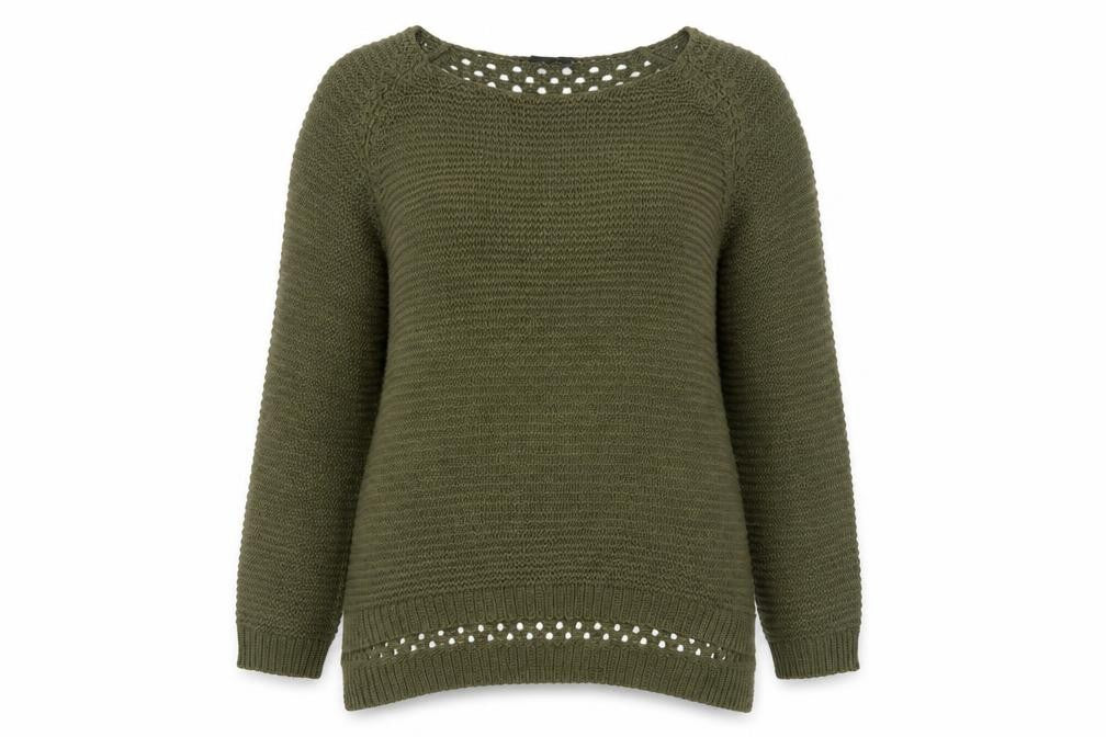 H&M Women’s Green Open-Knit Long Sleeve Pullover Jumper Size 12
