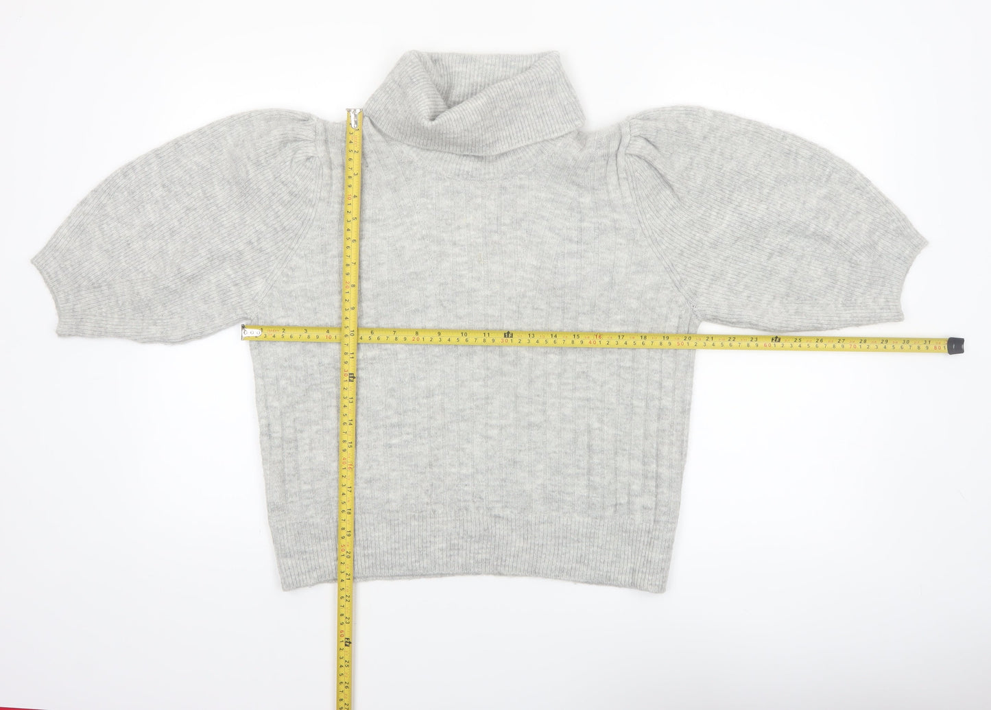 MNG Women’s Grey Roll Neck Wool Blend 3/4 Sleeve Jumper Size 12