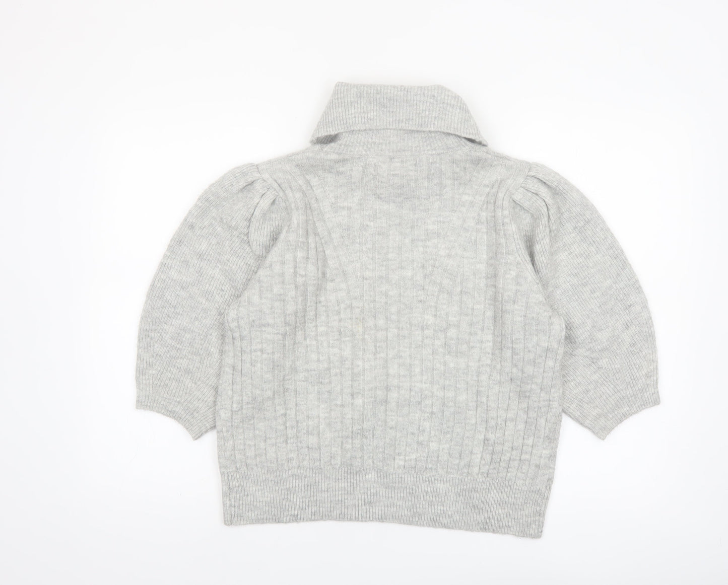 MNG Women’s Grey Roll Neck Wool Blend 3/4 Sleeve Jumper Size 12
