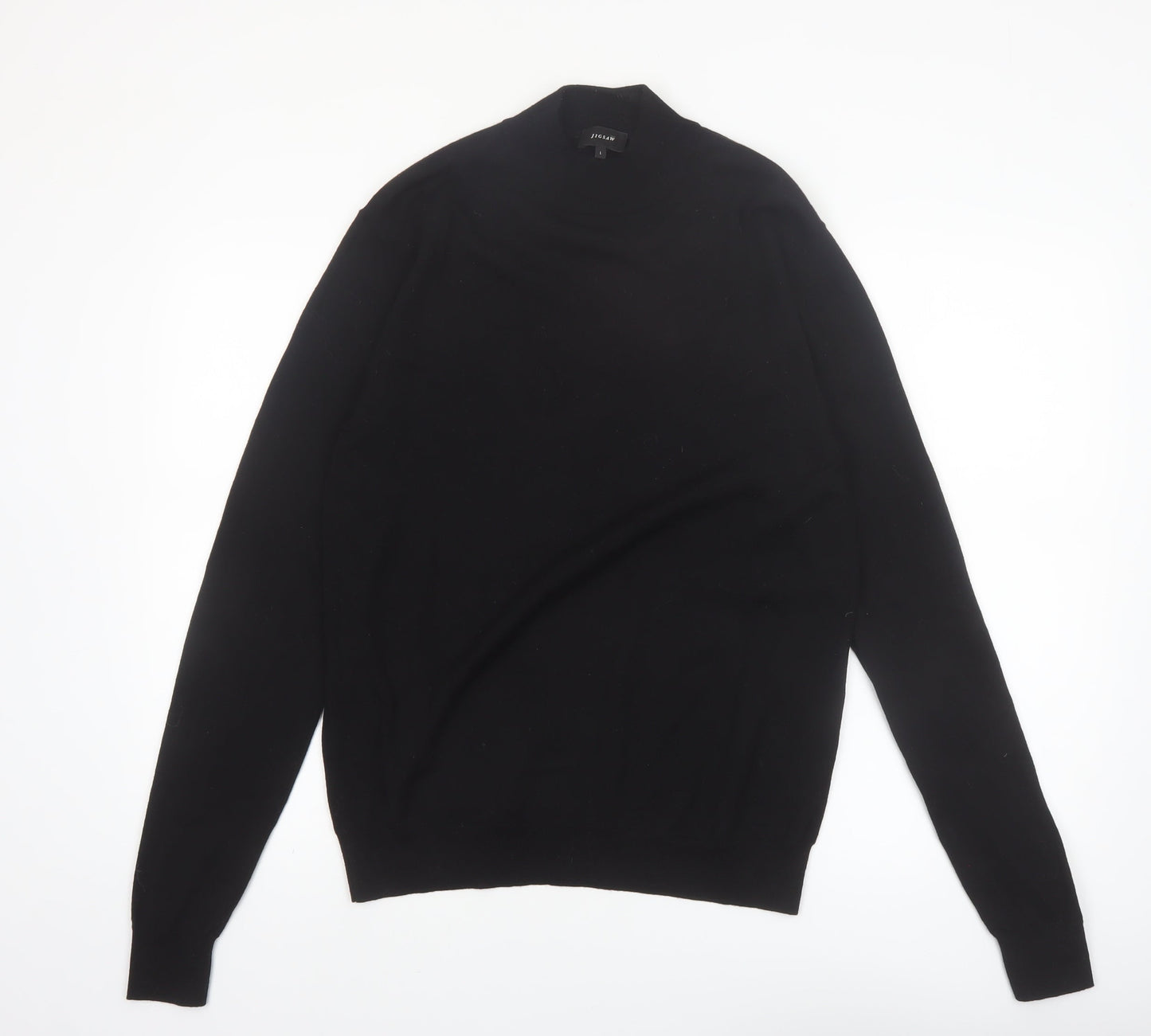 Jigsaw Mens Black Wool Mock Neck Jumper Size L Classic Knitwear