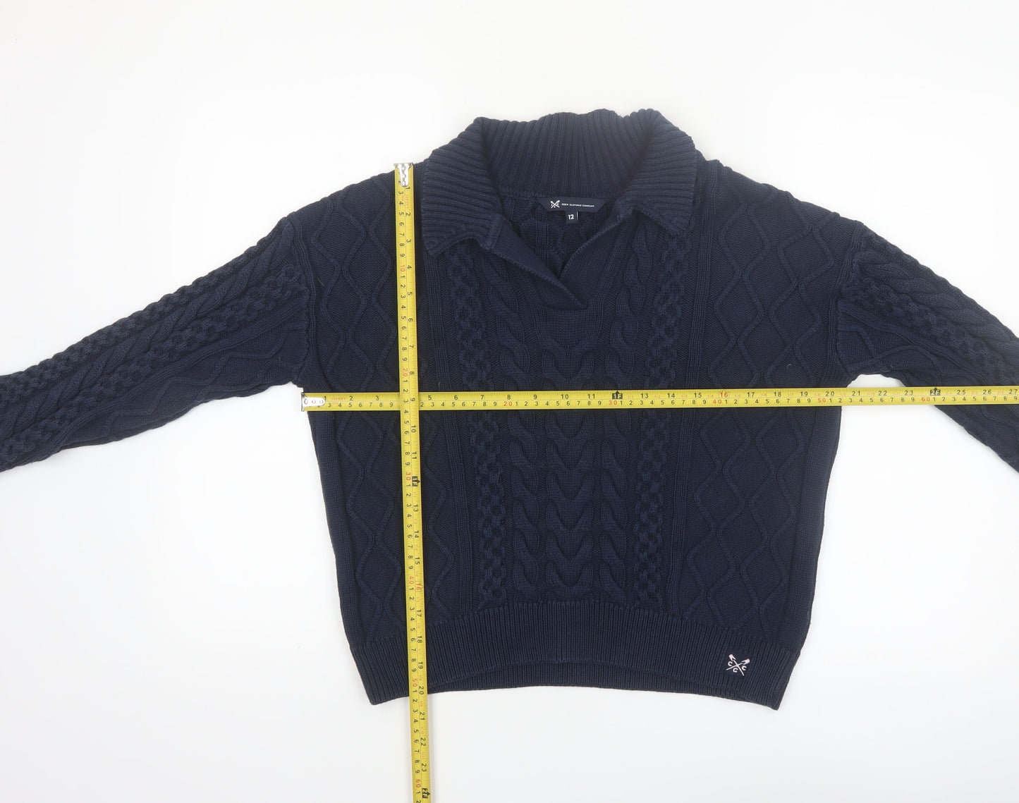 Crew Clothing Company Women’s Blue Cotton Collared Cable Knit Jumper Size 12
