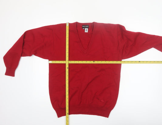 Pierre Cardin Men's Red Wool V-Neck Pullover Jumper L
