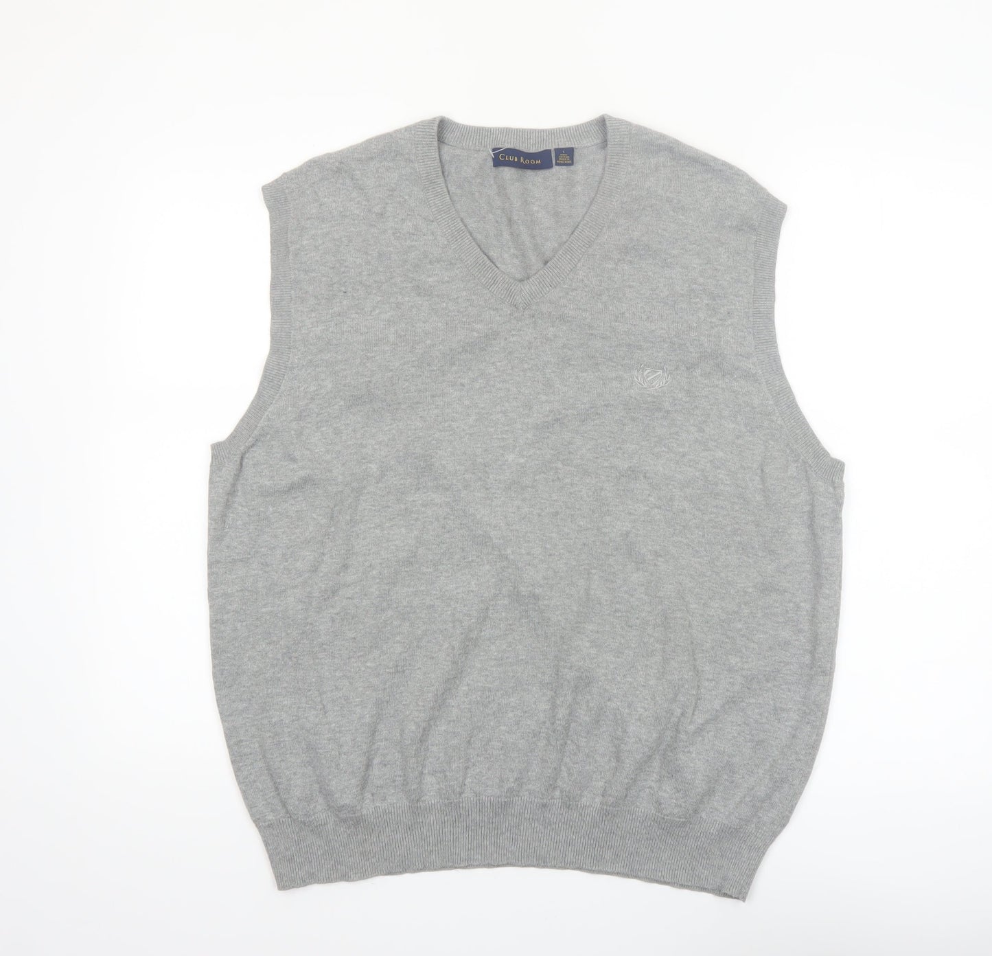 Club Room Men's Grey Cotton V-Neck Sleeveless Vest Jumper L