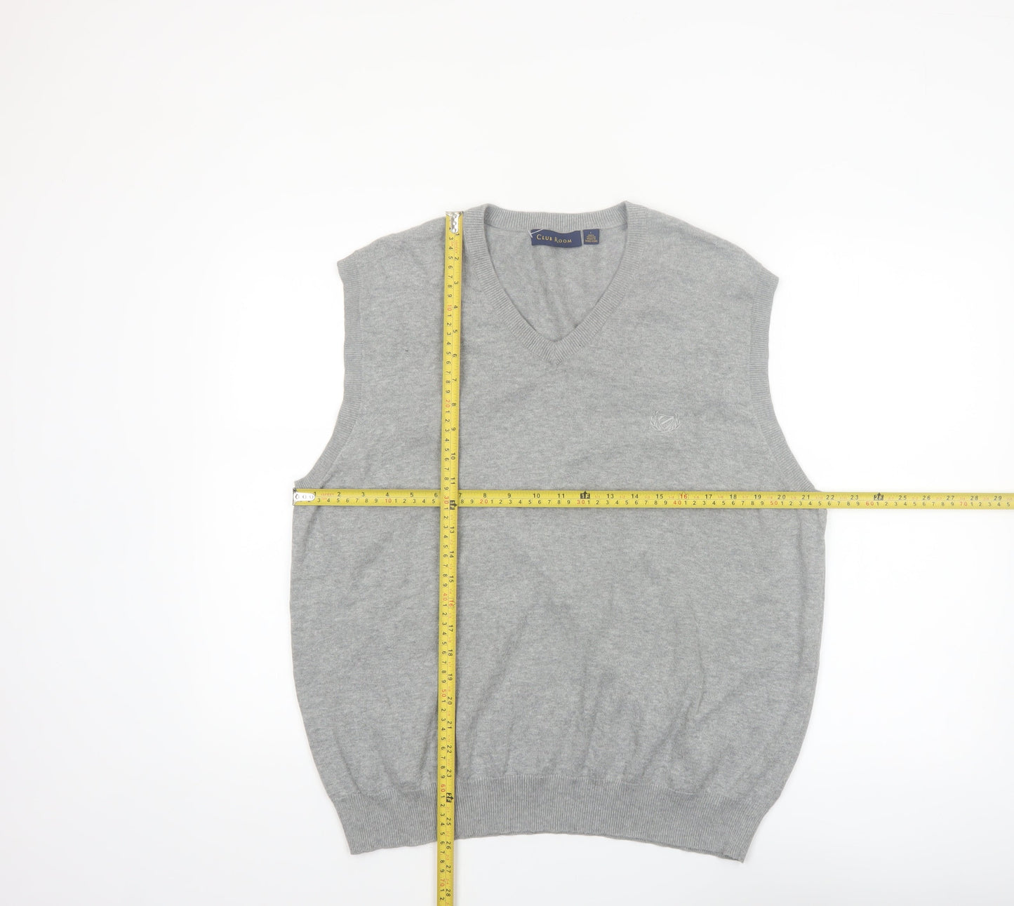 Club Room Men's Grey Cotton V-Neck Sleeveless Vest Jumper L