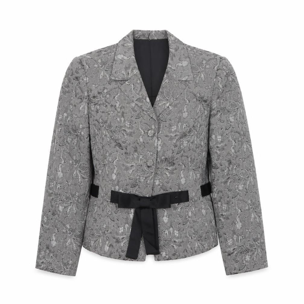 Perceptions Women Grey Floral Two-Piece Blazer Suit Jacket Size 12