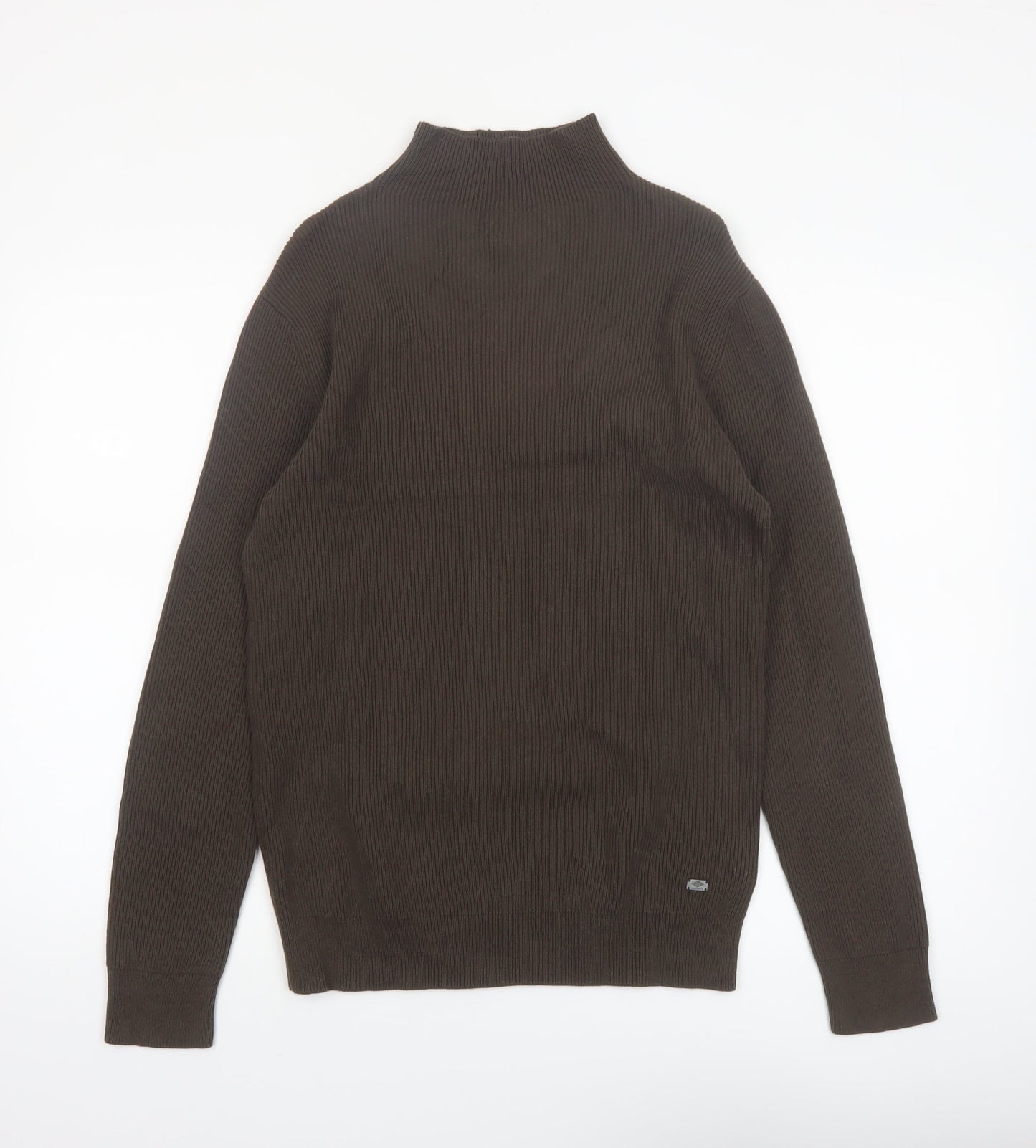 Petrol Industries Men's Brown Mock Neck Ribbed Cotton Jumper Size M