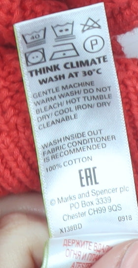 Marks and Spencer Women Bright Red Cotton Cable-Knit Jumper Size S